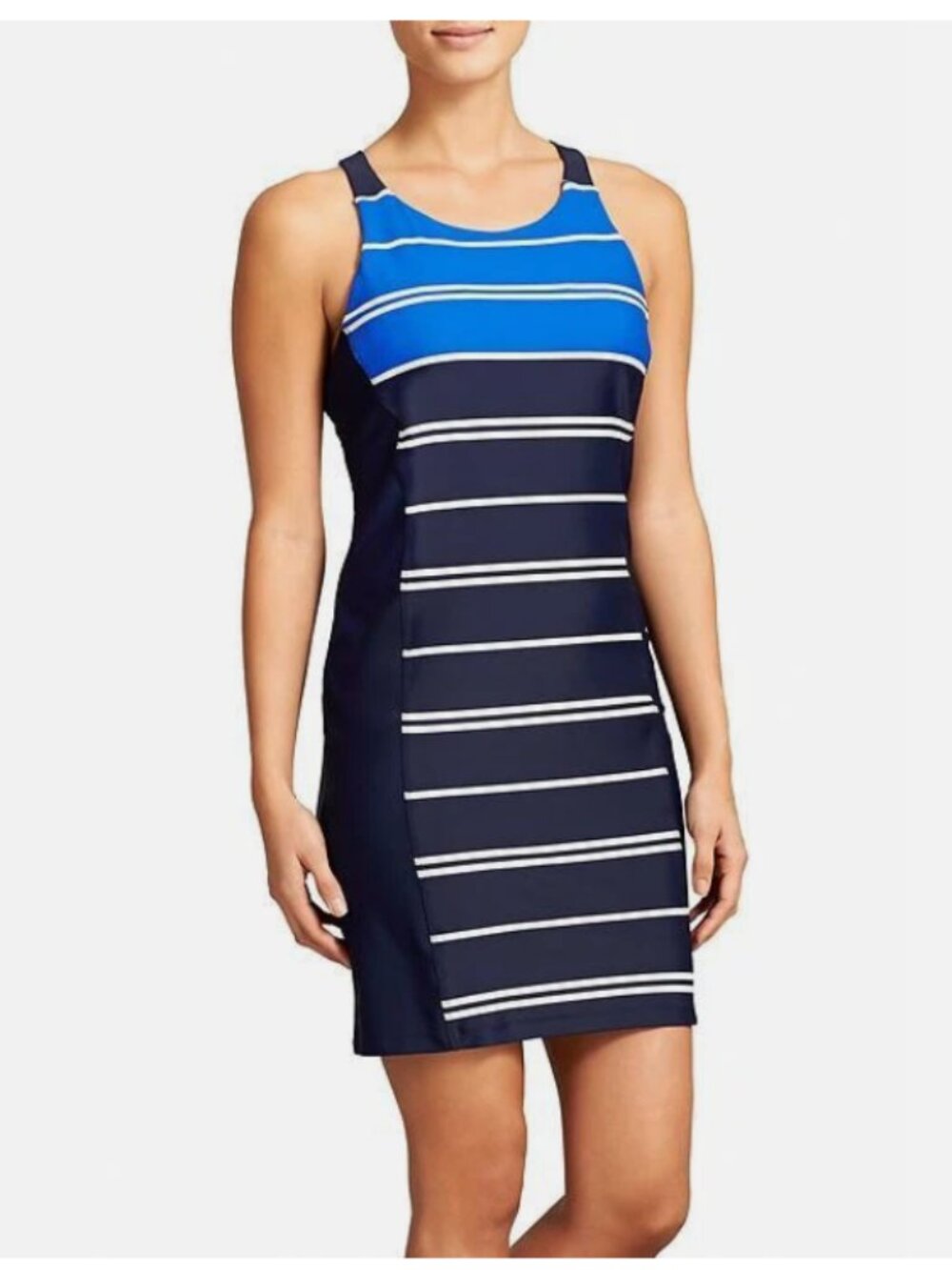 Athleta Blue Striped Colorblock Swim Dress S